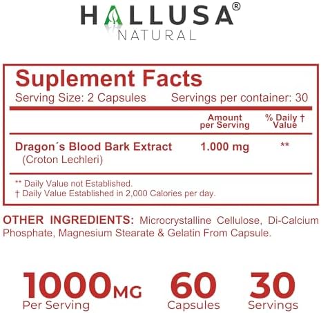 Cápsulas de Sangre de Dragón 1000mg, Extracto de Croton Lechleri, Soporte Natural para Digestión, Cicatrización de Piel, 60 Contadores - imagen 6
