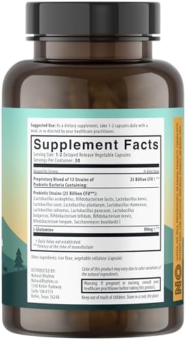 Natural Rhythm Probiotico Digestivo Calm + L-Glutamina – 25 Mil Millones CFU, 13 Cepas, Suplemento para Digestión e Inmunidad, Cápsulas Vegetarianas - imagen 2