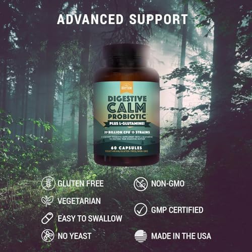 Natural Rhythm Probiotico Digestivo Calm + L-Glutamina – 25 Mil Millones CFU, 13 Cepas, Suplemento para Digestión e Inmunidad, Cápsulas Vegetarianas - imagen 3