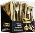Set de Cubiertos Desechables de Plástico Dorado - 150 Piezas: 50 Cucharas, 50 Tenedores, 50 Cuchillos - Cubiertos Resistentes para Fiestas al por - imagen 1