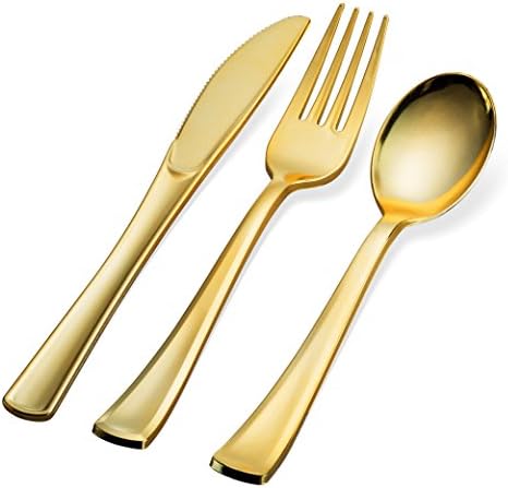 Set de Cubiertos Desechables de Plástico Dorado - 150 Piezas: 50 Cucharas, 50 Tenedores, 50 Cuchillos - Cubiertos Resistentes para Fiestas al por - imagen 6