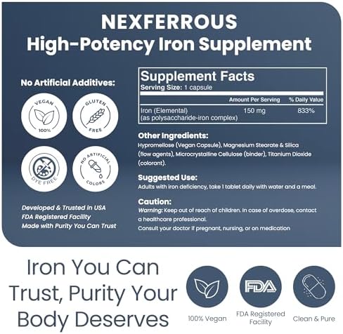 Complejo de Hierro de Polisacáridos 150mg para Apoyo en Anemia - Prevención y Tratamiento de Deficiencia de Hierro, Favorece la Formación de Glóbulos - imagen 2