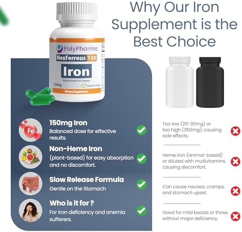 Complejo de Hierro de Polisacáridos 150mg para Apoyo en Anemia - Prevención y Tratamiento de Deficiencia de Hierro, Favorece la Formación de Glóbulos - imagen 4