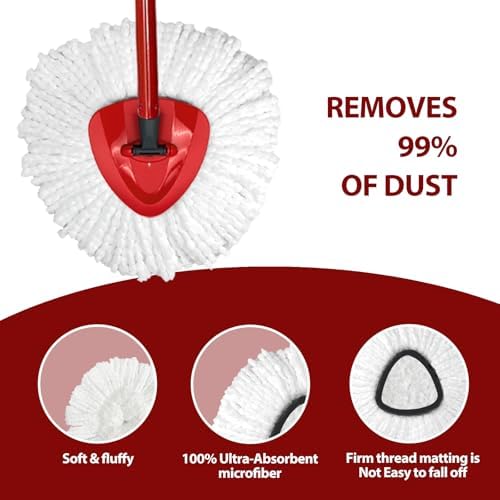 Cabezal de Repuesto para Mop de Giro O-Ceda EasyWring 1-Tanque, Refil de Microfibra para Limpieza del Hogar, 6 Cabezas y 1 Base, Instalación Fácil, - imagen 4