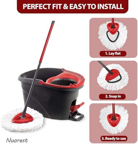 Cabezal de Repuesto para Mop de Giro O-Ceda EasyWring 1-Tanque, Refil de Microfibra para Limpieza del Hogar, 6 Cabezas y 1 Base, Instalación Fácil, - imagen 7