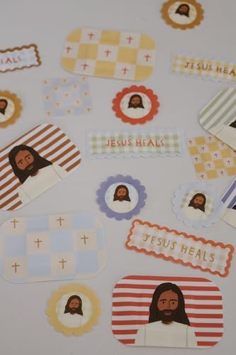 Be A Heart – Curitas Jesús Sana, Paquete de 2 de la Colección Cottage | 90 Curitas de Tela Adhesivas Variadas | Lindas Curitas con Fe para Niños y - imagen 3