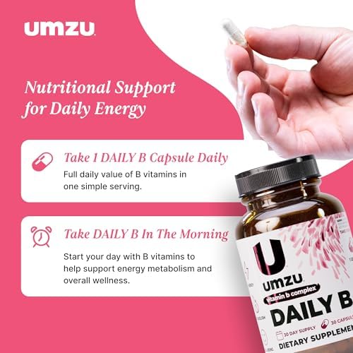 UMZU Daily B, Suplemento Completo de Complejo de Vitaminas B de 30 Días – B1, B2, B3, B5, B6, B7, B9, B12, Ácido Fólico y Biotina – Apoya Energía, - imagen 6