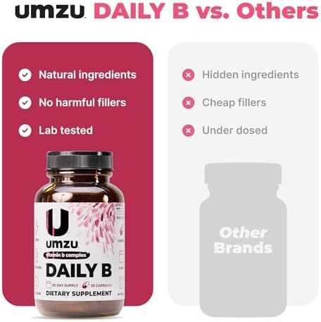 UMZU Daily B, Suplemento Completo de Complejo de Vitaminas B de 30 Días – B1, B2, B3, B5, B6, B7, B9, B12, Ácido Fólico y Biotina – Apoya Energía, - imagen 7