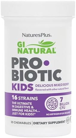NaturesPlus GI Probiotico Natural para Niños, Sabor Berry Mixto - 30 Chicles - Salud Digestiva e Inmunológica - Sin Gluten - 30 Porciones - imagen 1