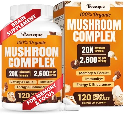 Suplementos para la Memoria y Concentración, Complejo de Hongos 20 en 1 con Melena de León, Reishi, Cola de Pavo, Cordyceps y Shiitake, 120 Cápsulas - imagen 1