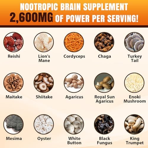 Suplementos para la Memoria y Concentración, Complejo de Hongos 20 en 1 con Melena de León, Reishi, Cola de Pavo, Cordyceps y Shiitake, 120 Cápsulas - imagen 7