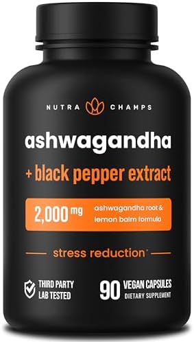 Cápsulas Orgánicas de Ashwagandha NutraChamps, 2000mg para Fatiga Adrenal, Tiroides y Ánimo, Suplementos con Polvo de Raíz de Ashwagandha y Melisa, - imagen 1