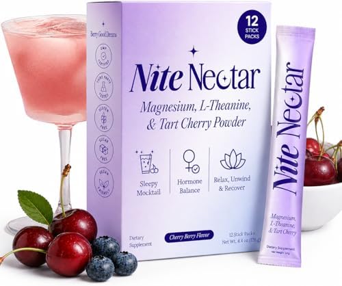 Nite Nectar Polvo de Mocktail de Magnesio Glycinate – Mezcla Relajante con Cereza Ácida y L-Theanina – Promueve Sueño Profundo y Tranquilo – Sin - imagen 1