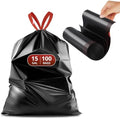 Bolsas de Basura con Cuerda Pre-separadas glasho para Botes de 15 Galones, 100 Piezas, Resistentes, Negras, para Cocina y Jardín - imagen 1