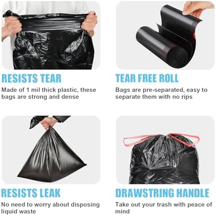 Bolsas de Basura con Cuerda Pre-separadas glasho para Botes de 15 Galones, 100 Piezas, Resistentes, Negras, para Cocina y Jardín - imagen 5