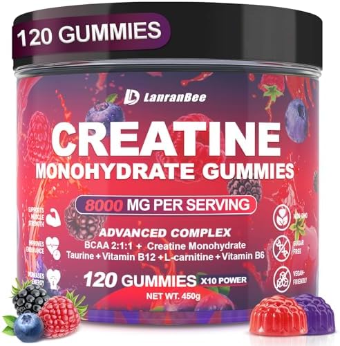 Gomitas de Creatina Monohidratada para Hombres y Mujeres con L-Carnitina y Taurina, Suplemento Pre-Entrenamiento Sin Azúcar para Fuerza Muscular y - imagen 1