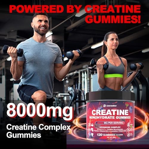 Gomitas de Creatina Monohidratada para Hombres y Mujeres con L-Carnitina y Taurina, Suplemento Pre-Entrenamiento Sin Azúcar para Fuerza Muscular y - imagen 2