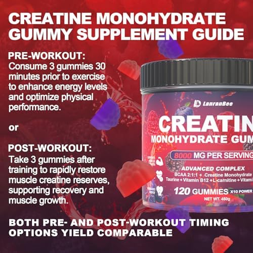 Gomitas de Creatina Monohidratada para Hombres y Mujeres con L-Carnitina y Taurina, Suplemento Pre-Entrenamiento Sin Azúcar para Fuerza Muscular y - imagen 7