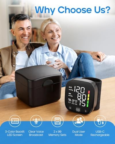 Monitor de Presión Arterial Automático de Muñeca para Uso en Casa, Memoria Dual, Guía de Voz y Lectura de Resultados, Recargable Tipo-C - imagen 3