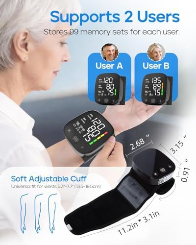 Monitor de Presión Arterial Automático de Muñeca para Uso en Casa, Memoria Dual, Guía de Voz y Lectura de Resultados, Recargable Tipo-C - imagen 7