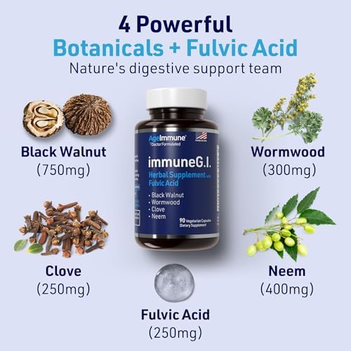 AgeImmune ImmuneG.I. Fórmula de Limpieza Intestinal con Artemisa, Nogal Negro, Clavo y Neem - Apoyo a la Salud Digestiva y Desintoxicación - 90 - imagen 5