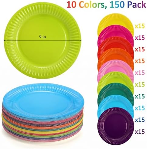 Platos de Papel Desechables Nicunom 150 Pzs, 9 Platos de Postre Coloridos para Fiestas, Cumpleaños, Picnics y Baby Showers, 10 Colores - imagen 2