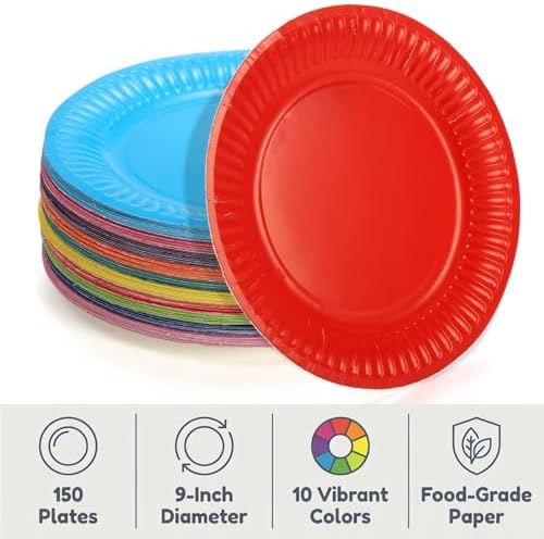 Platos de Papel Desechables Nicunom 150 Pzs, 9 Platos de Postre Coloridos para Fiestas, Cumpleaños, Picnics y Baby Showers, 10 Colores - imagen 3