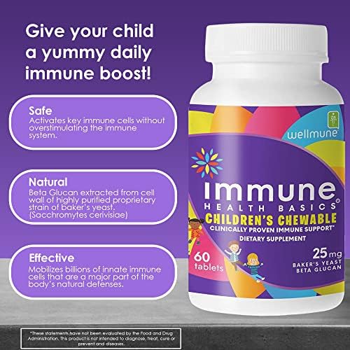 Tabletas Masticables para Niños Immune Health Basics, Suplementos de Inmunidad con Beta Glucano Purificado Wellmune, ¡Aprobados por Niños! - imagen 2