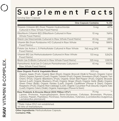 Suplemento de Complejo de Vitaminas B Codeage - Vitaminas B Esenciales con Probióticos, Enzimas Digestivas, Frutas y Verduras - Suministro para 2 - imagen 2