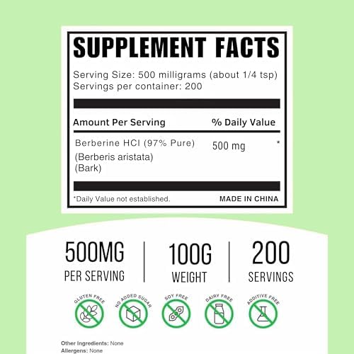 Dibesity Polvo de Berberina 97% Puro | Extracto Vegetal de 100g, Alta Potencia | 500 mg por Porción | Sin Gluten, Vegano, Probado en Laboratorio - imagen 2