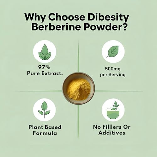 Dibesity Polvo de Berberina 97% Puro | Extracto Vegetal de 100g, Alta Potencia | 500 mg por Porción | Sin Gluten, Vegano, Probado en Laboratorio - imagen 4