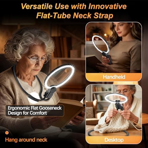 Lupa de Mano con Luz, Lupa de Cuello con Batería de 2500mAh y Pantalla LED, 5X 15X para Manualidades, Bordado, Lectura y Personas con Baja Visión - imagen 6