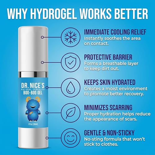 Gel Hidrogel para ros Auxilios DR. NICE para Niños - Alivio Calmante para Cortes, Raspones, Quemaduras y Moretones - Cuidado Natural de la Piel - 30 - imagen 3