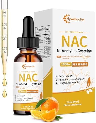 Gotas Líquidas de NAC Hywebvctok 1000 MG, Suplemento de N-Acetil Cisteína con R-Ácido Lipoico, Apoyo Inmunológico y Antioxidante, Sabor Naranja, 0 - imagen 1