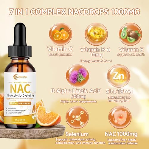 Gotas Líquidas de NAC Hywebvctok 1000 MG, Suplemento de N-Acetil Cisteína con R-Ácido Lipoico, Apoyo Inmunológico y Antioxidante, Sabor Naranja, 0 - imagen 3