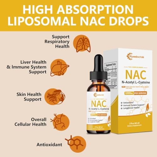 Gotas Líquidas de NAC Hywebvctok 1000 MG, Suplemento de N-Acetil Cisteína con R-Ácido Lipoico, Apoyo Inmunológico y Antioxidante, Sabor Naranja, 0 - imagen 4