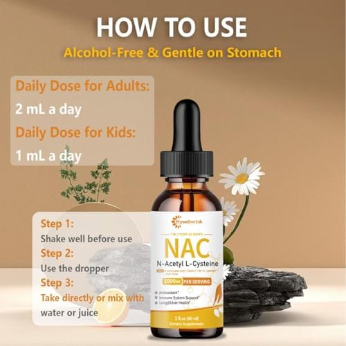 Gotas Líquidas de NAC Hywebvctok 1000 MG, Suplemento de N-Acetil Cisteína con R-Ácido Lipoico, Apoyo Inmunológico y Antioxidante, Sabor Naranja, 0 - imagen 5