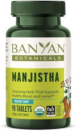 Banyan Botanicals Manjistha Orgánico – Suplemento Natural para la Piel y Drenaje Linfático – Limpieza de Sangre de Raíz Roja – 90 Tabletas – Orgánico - imagen 1