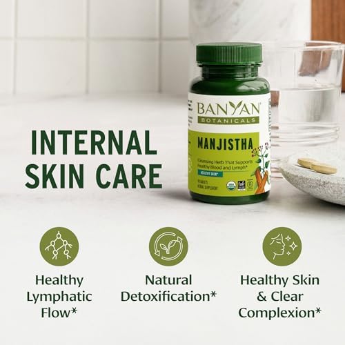 Banyan Botanicals Manjistha Orgánico – Suplemento Natural para la Piel y Drenaje Linfático – Limpieza de Sangre de Raíz Roja – 90 Tabletas – Orgánico - imagen 2