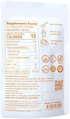 Polen de Abeja Orgánico Ottoman – Certificado Orgánico por USDA y UE, Halal, ISO 22000 y GMP | Superalimento 100% Puro, Rico en Vitaminas y Minerales - imagen 2