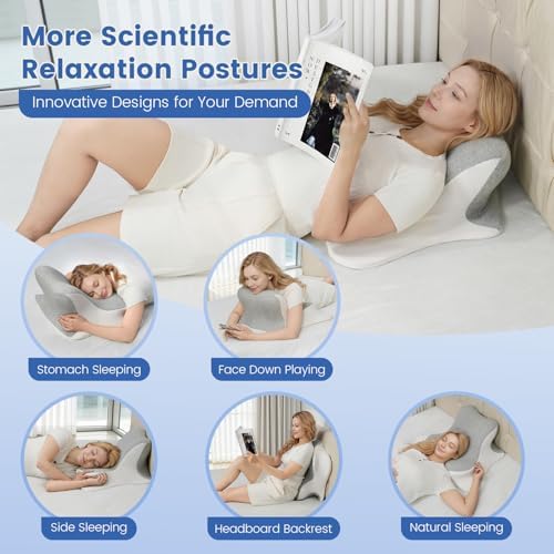 Cojín de Lectura ONGFNFN para Cama, Cojín Ergonómico de Espuma Viscoelástica para Respaldo, Soporte para Cabeza y Espalda - Gris - imagen 3