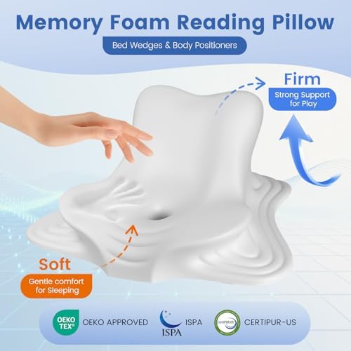 Cojín de Lectura ONGFNFN para Cama, Cojín Ergonómico de Espuma Viscoelástica para Respaldo, Soporte para Cabeza y Espalda - Gris - imagen 4
