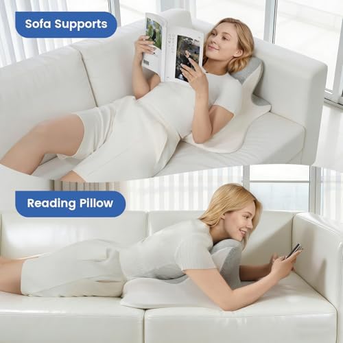Cojín de Lectura ONGFNFN para Cama, Cojín Ergonómico de Espuma Viscoelástica para Respaldo, Soporte para Cabeza y Espalda - Gris - imagen 6