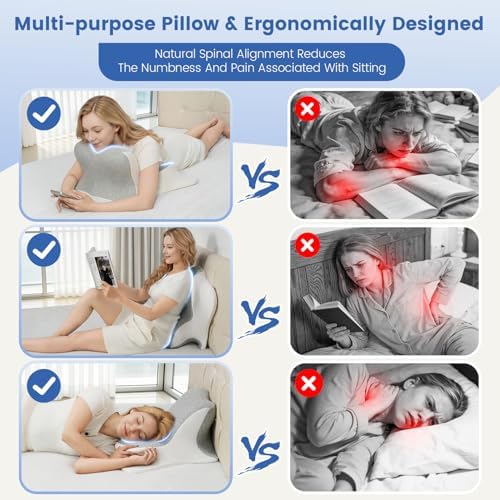 Cojín de Lectura ONGFNFN para Cama, Cojín Ergonómico de Espuma Viscoelástica para Respaldo, Soporte para Cabeza y Espalda - Gris - imagen 7
