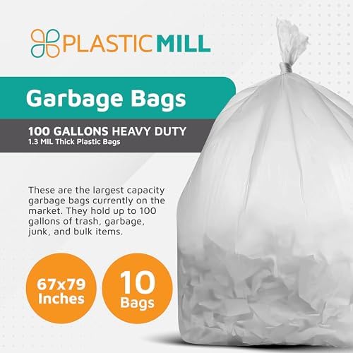 Bolsas de Basura Resistentes PlasticMill - Transparentes para Botes de Basura Grandes - 100 Galones, 1.3 Mil, 67x79 (Paquete de 10) - imagen 2