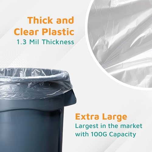 Bolsas de Basura Resistentes PlasticMill - Transparentes para Botes de Basura Grandes - 100 Galones, 1.3 Mil, 67x79 (Paquete de 10) - imagen 3