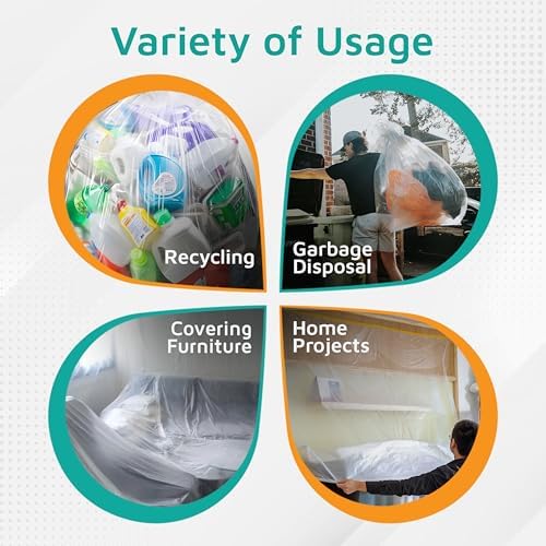 Bolsas de Basura Resistentes PlasticMill - Transparentes para Botes de Basura Grandes - 100 Galones, 1.3 Mil, 67x79 (Paquete de 10) - imagen 4