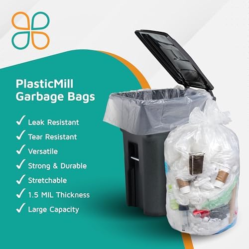 Bolsas de Basura Resistentes PlasticMill - Transparentes para Botes de Basura Grandes - 100 Galones, 1.3 Mil, 67x79 (Paquete de 10) - imagen 5