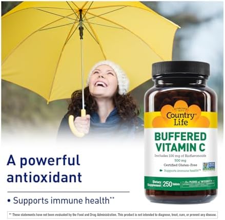 Country Life Vitamina C con Bioflavonoides, 500mg, 250 Tabletas, Libre de Gluten y Certificado Vegano - imagen 3