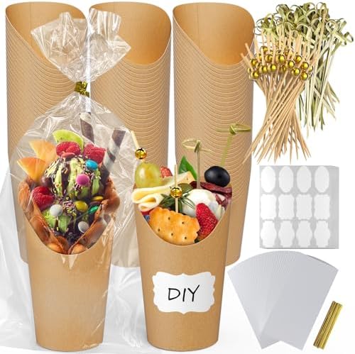 Juego de 600 Tazas para Charcutería con Palitos, 100 Tazas Desechables de 12 oz para Papas Fritas, Incluye 100 Bolsas, 100 Cintas, 100 Etiquetas y - imagen 1
